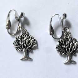 DESIGNER ORIGINAL TREE OF LIFE TITANIUM CHARM FOREVER WEAR CLIP COMFORT  EARRINGS 