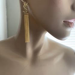 Yves Saint Laurent YSL Long Drop Gold Tone Earrings 