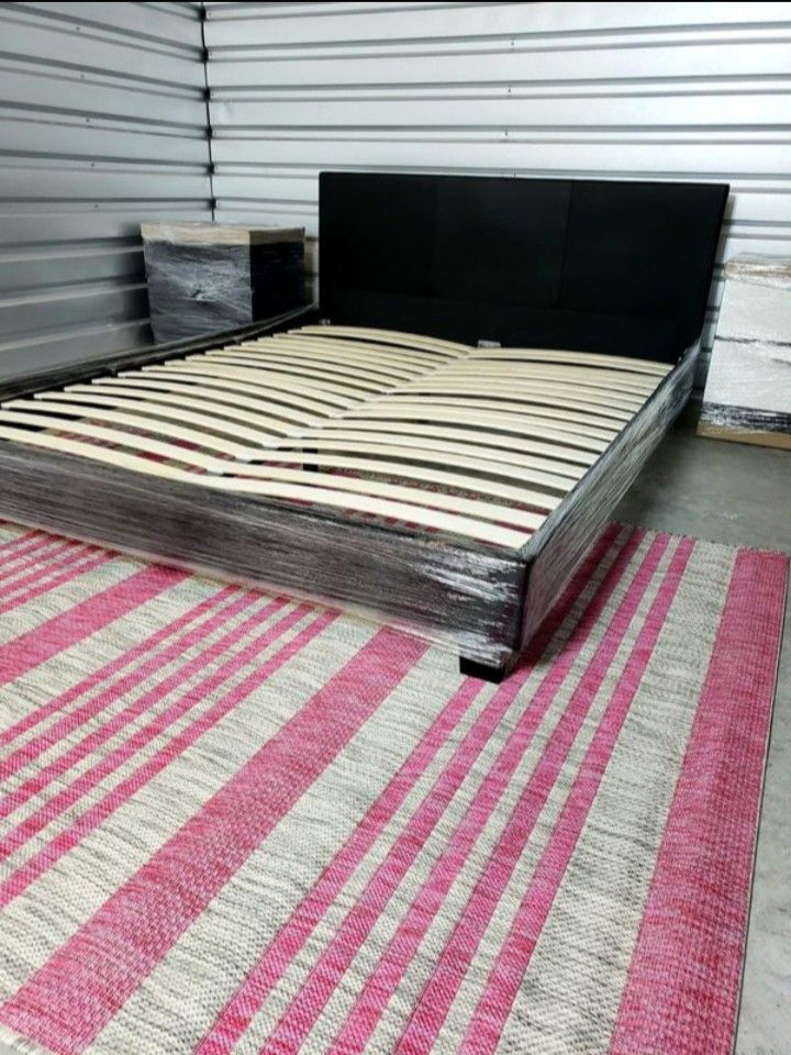 🌈NEW QUEEN BED FRAME upholstered. Mattress and nightstands sold separately