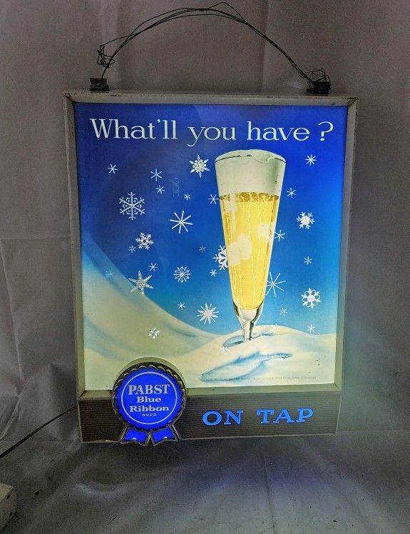 Vintage Pabst Beer Motion Lighted Sign Bar Light Up Snowflake Pub Man Cave!