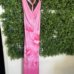 Women’s Flower Print Long Dress Pink 