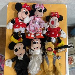 Disney Plush Dolls Different Sizes Mostly 8-10 In Lot Of 6