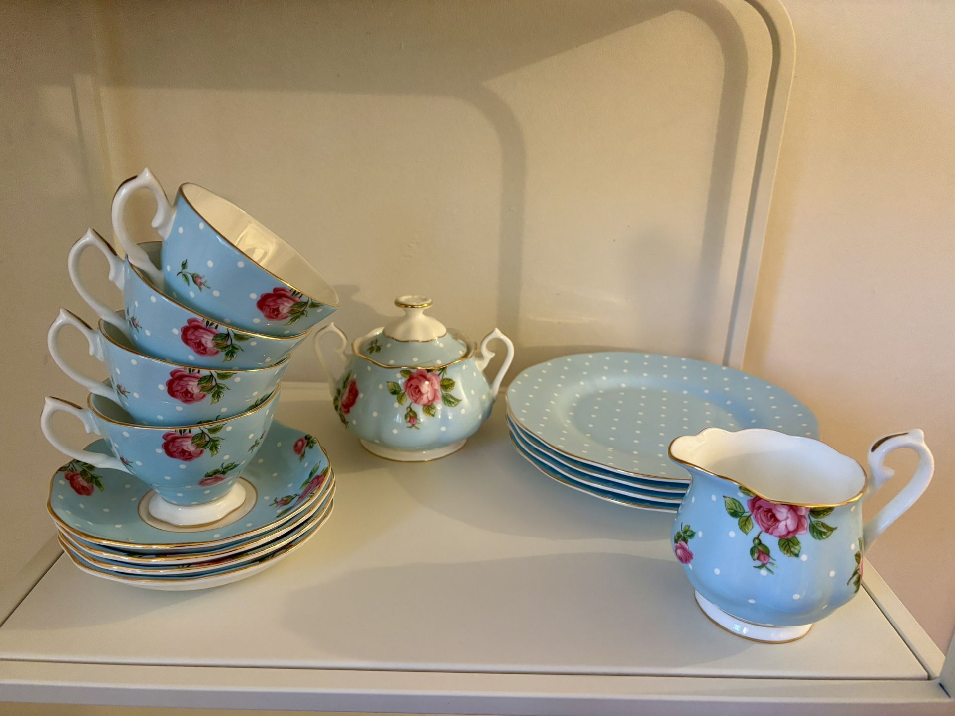 Royal Albert Teacups, Milk Pitcher, Sugar Bowl