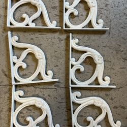 Six Identical White Metal Shelf Brackets