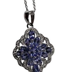 925 Sterling Silver NATURAL Tanzanite Pendant Necklace 
