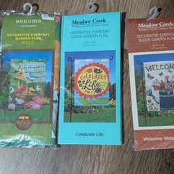 Set Of 3 NEW Decorative Garden Flags