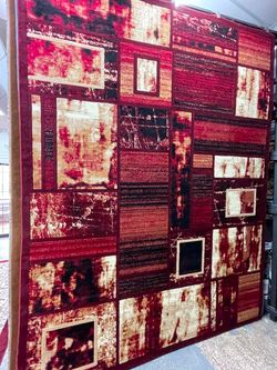 Large Abstract Area Rug Red and Gold