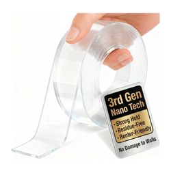 Brand New Double Sided Tape Heavy Duty, Clear Mounting Tape 9.85FT Extra Thick Nano Tape (1.2” Wide, 0.08” Thick), Removable & Reusable Wall Adhesive 