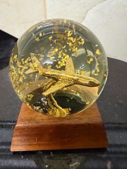 Golden rain snow globe a plane 24K gold flake snow globe