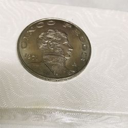 1971 cinco pesos Mexican coin