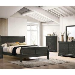 Louis Philippe Gray 5pc Queen Bedroom Set w/ 2 Nightstands

