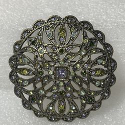 Vintage Look Multicolor Crystal Filigree Brooch
