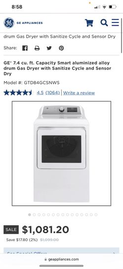 GE Capacity Smart aluminum gas dryer