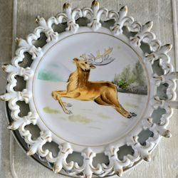 Beautiful Vintage Occupied Japan Hand Painted Wall Plate Deer Design 8” Hinobe