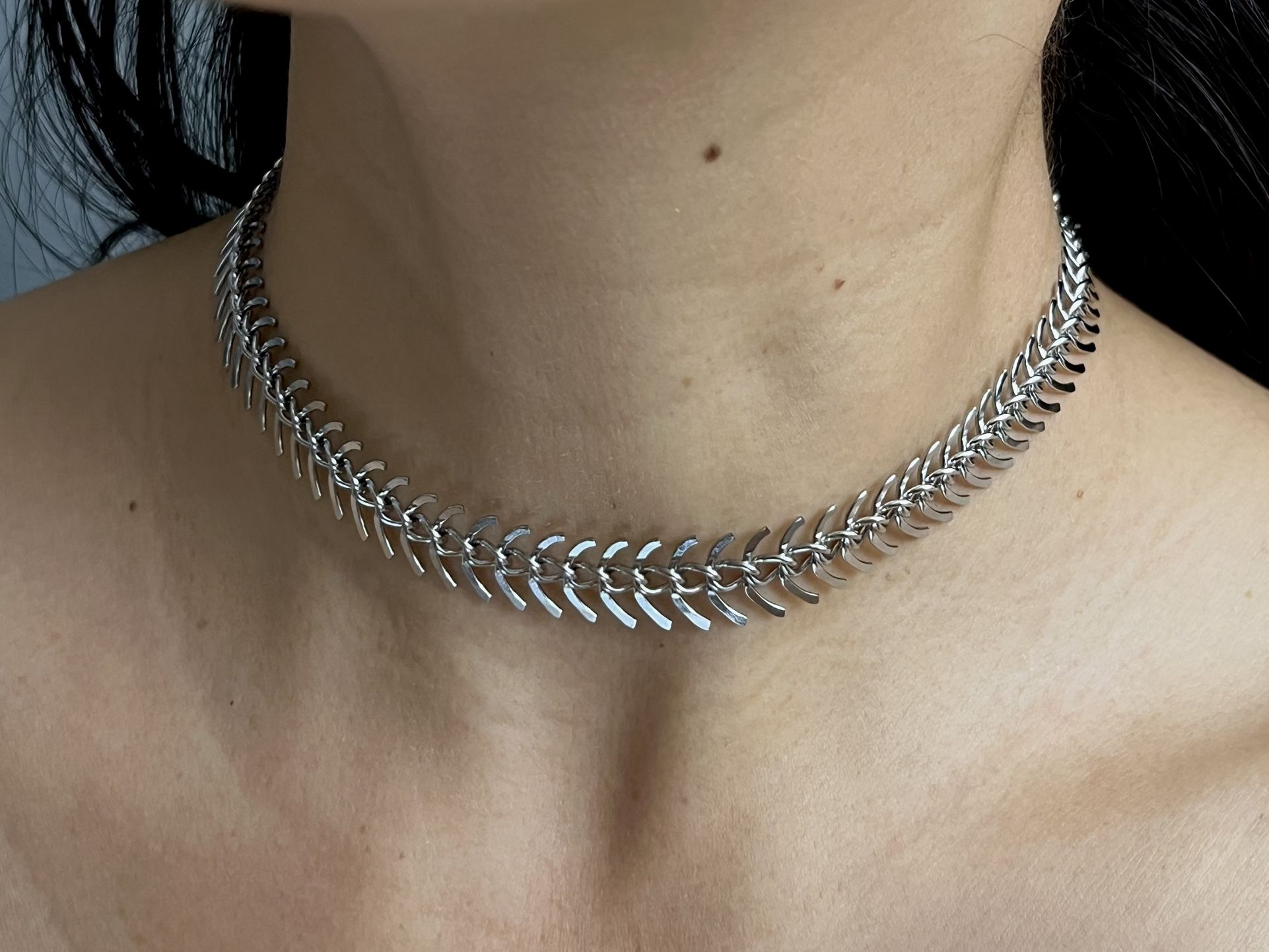 Silver centipede punk chunky choker necklace for women girls