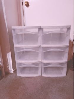 Plastic Storage Bin with 3 Drawers- set of 2