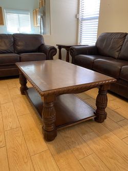 Leather couch with sofa coffee table and two end table