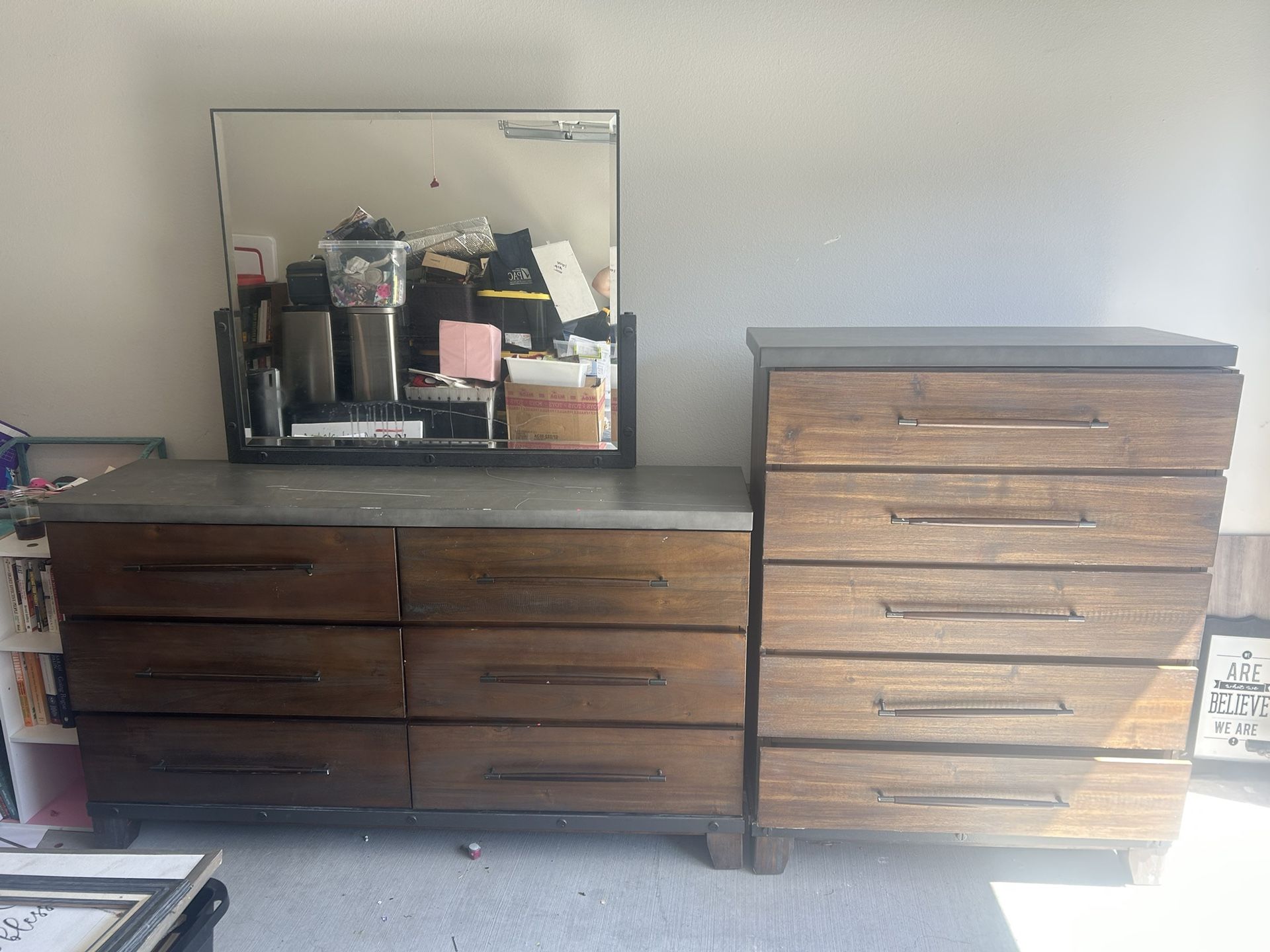 2 dressers (one with attached mirror) 