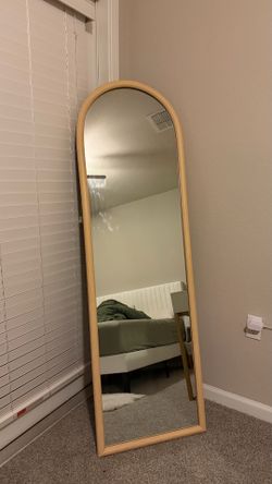 Large Arched Wood Floor Mirror – Natural Wood Frame – Like New