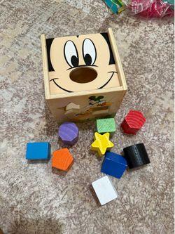 Mickey Mouse wooden shape sorting cube toy