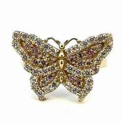 Woman’s Ladies 10k Yellow Gold CZ Cubic Zirconia Pink Butterfly Ring Size 7 GP3097243