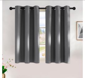 Grey Blackout Short Curtain Panels for Bedroom, Thermal Insulated (4 Panels, W42 x L45