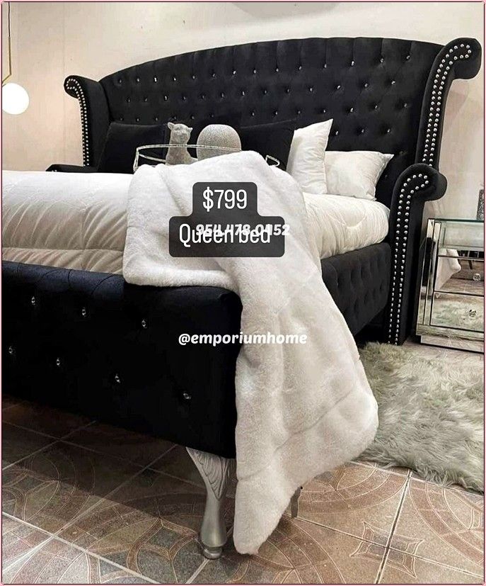 online factory wholesaler Queen Queen Bed Upholstered with Black Velvet