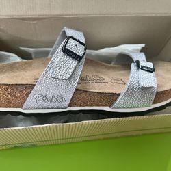 5-5.5-6 Birki’s Birkenstock Germany Slides Shoes New In Box Pebble Leather Silverq