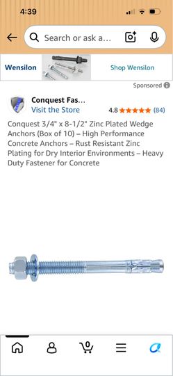 Concrete Anchors 3/4” x 8 1/2”