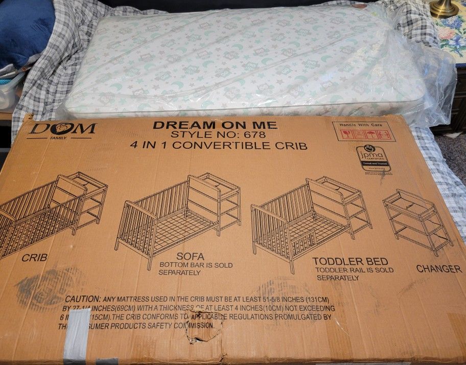 4 In 1 Convertible Crib With Mattress And Bedding