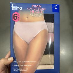 NWT Felina Pima Cotton Blend Hi-Cut Panties 6 pack size L