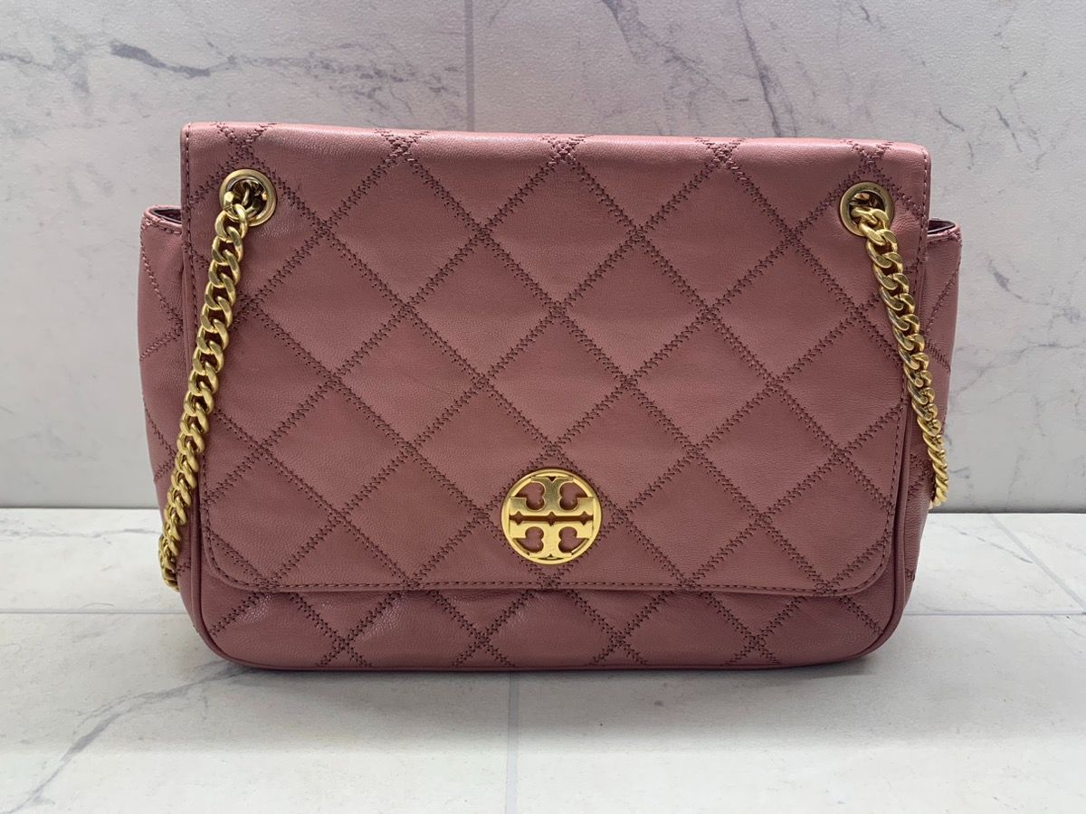 Tory Burch Large Pink Magnolia Quilted Leather Willa Shoulder Bag (