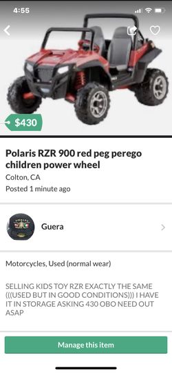 Peg perego RZR 900 power wheel for kids