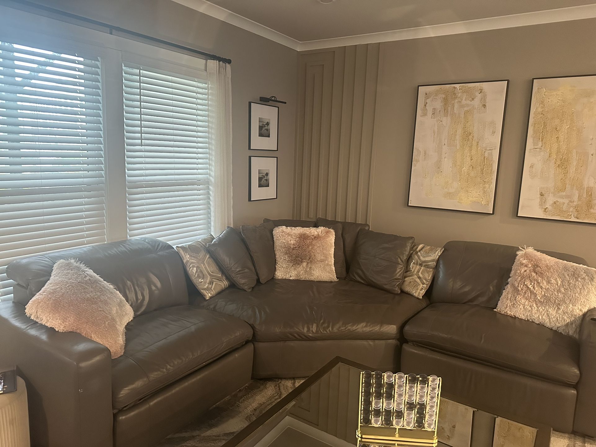 Grey Leather Sectional W/Recliners