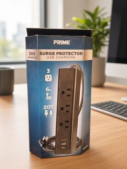 PRIME 3-Outlet Surge Protector Power Strip with 20W USB Ports & 6ft Cord