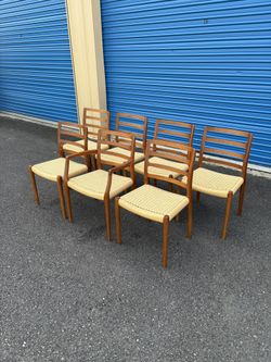 Mid Century Modern Danish Solid Teak Dining Chairs By JL Moller Model 85 And 68