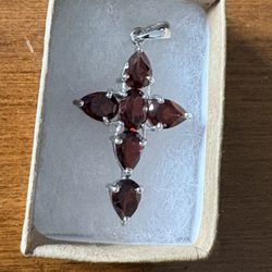 Red Garnet 925 S.S Crucifix Pendant 