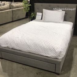 Eastern King Grey Bed Frame W/ Storage Brand New In Box 