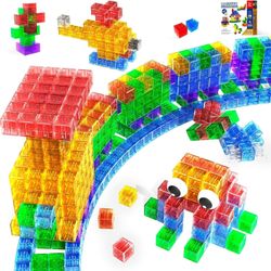 Annexfun 56PCS Magnetic Blocks - Transparent Magnetic Cubes, Toddlers Building Blocks,Montessori Preschool STEM Educational Sensory Toys for Kids Ages