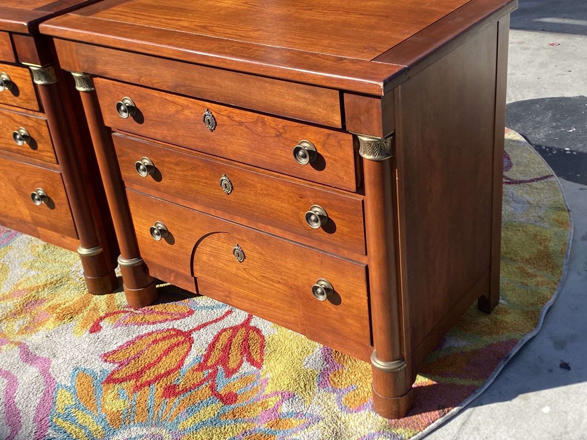 French Empire Cherry Wood Nightstands With Ormolu Accents by Lexington - A Pair