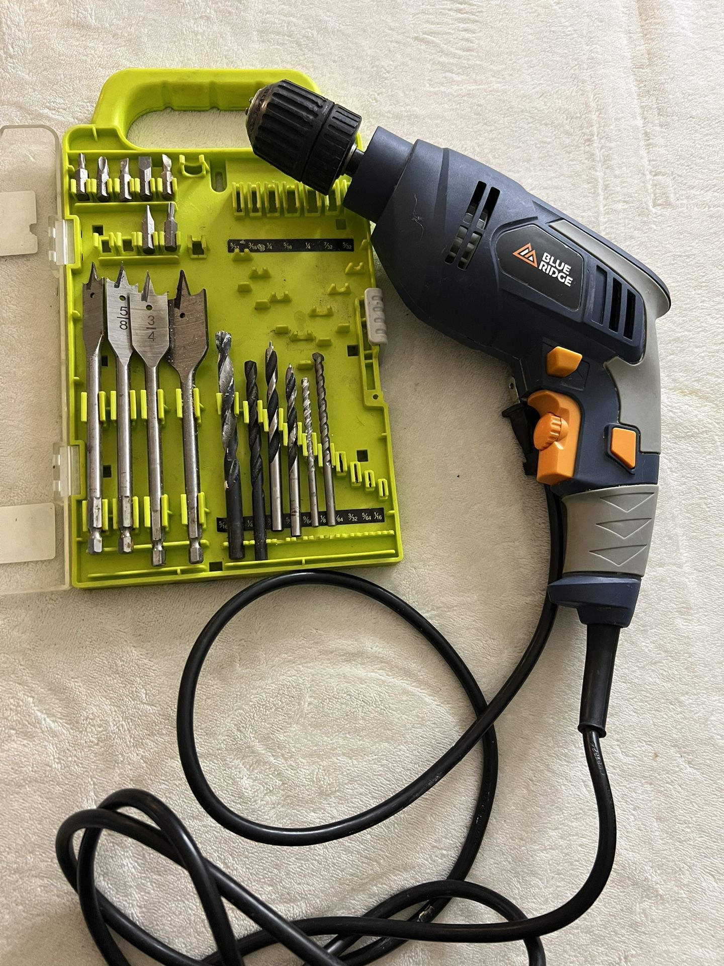 Blue Ridge Corded 3/8 Drill/FREE drill bits