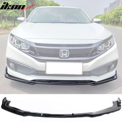Fits 2019-2021 Honda Civic IKON V4 Style Front Bumper Lip Spoiler 1PC - Gloss Black