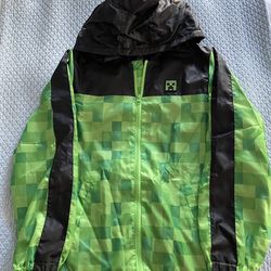 Minecraft Creeper Jacket Fleece-lined Waterproof with Hood Size 9-10
