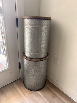 Galvanized Metal Storage Canisters with Wood Lids
