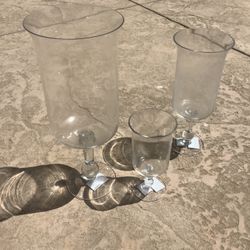 Set of 3 Clear Glass Candle Holders 8in, 12in & 16in 
