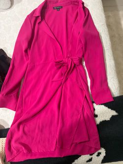 INC Hot Pink Wrap Dress Long Sleeve