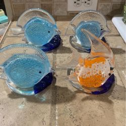 PartyLite Blue And Orange Angel Fish Glass Votive Candle Holders