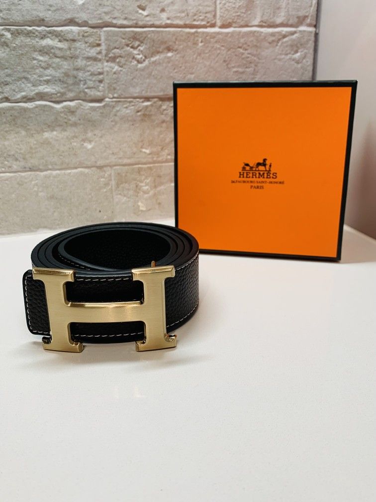 Hermes Black Belt With Gold Buckle