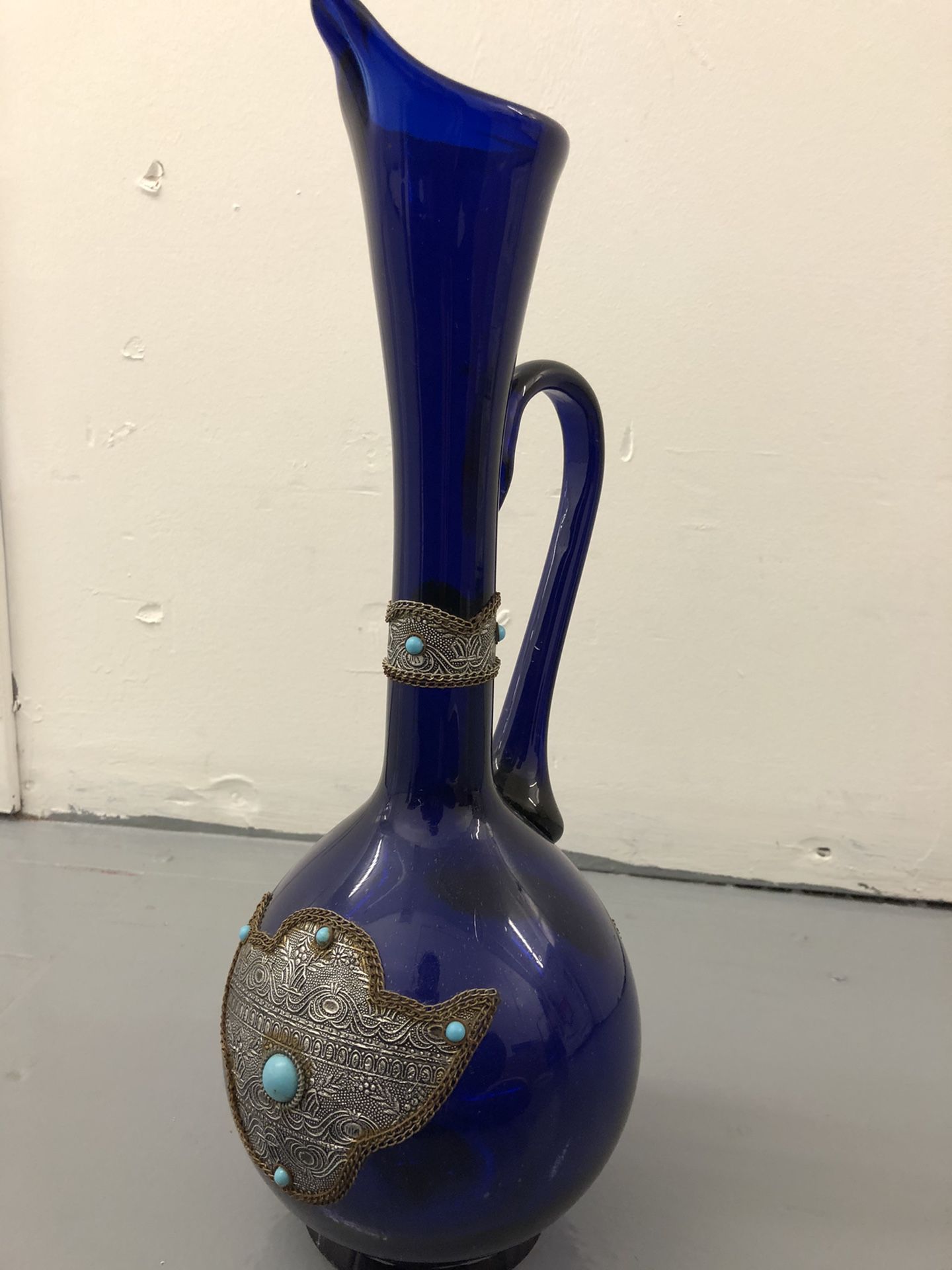 Cobalt Blue glass antique Persian water picture or vase.