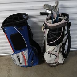 Two Golf Bags w Stand, Club Set, Balls